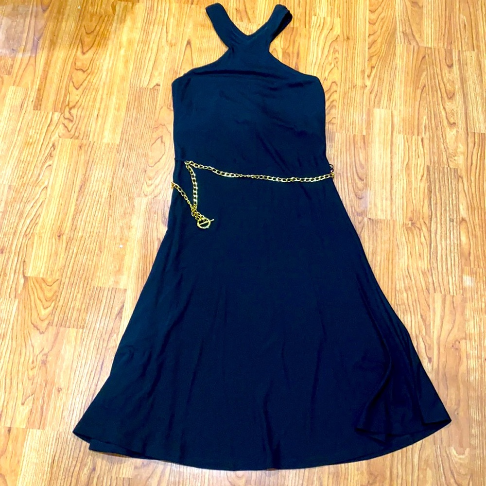 Ralph Lauren black Dress with gold chain belt. Size small